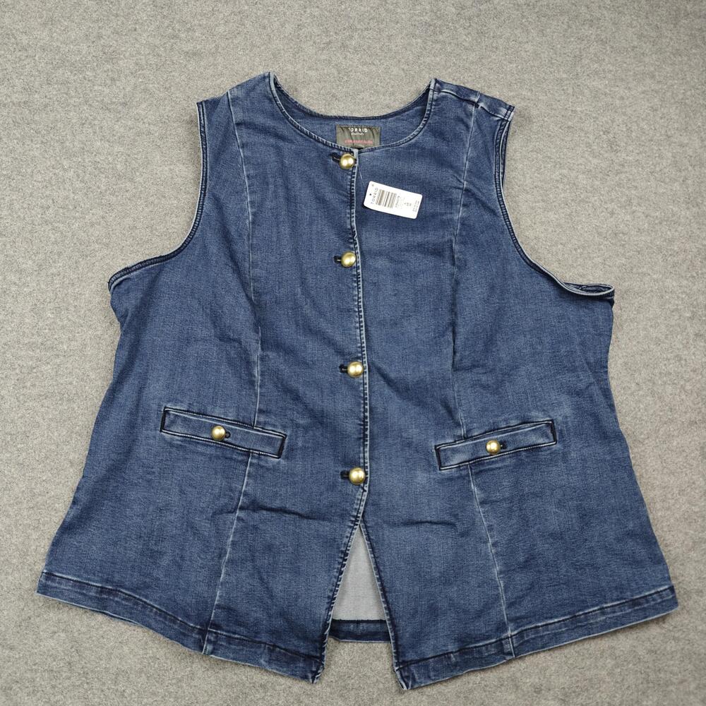 Torrid Vest Womens 4X Blue Denim Basic Jacket Collarless Pockets Button